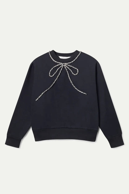 Black Sweatshirt with Jewel Neck Detail