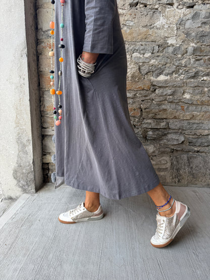 100% Cotton Oversized Hoody Midi length  A line dress with pockets- SLATE GREY