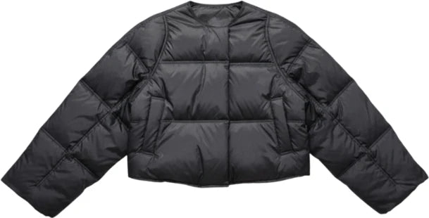 One Size Cropped Lightweight Puffer Jacket - BLACK