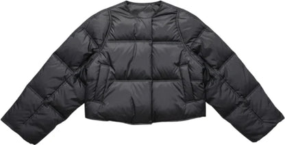 One Size Cropped Lightweight Puffer Jacket - BLACK
