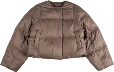 One Size Cropped Lightweight Puffer Jacket - BROWN