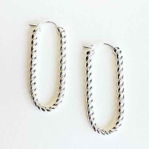 Twisted Rectangular Hoop - SILVER