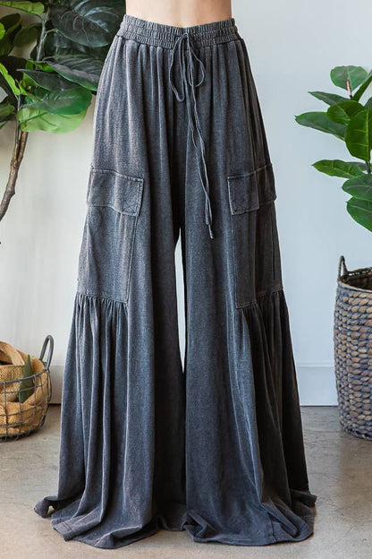 100% prewashed cotton wide leg pant with with pockets - Charcoal Black