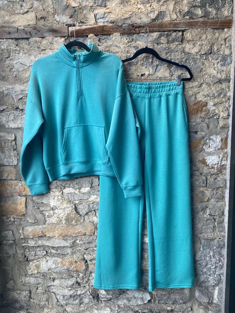 2 pc Top and Wide Leg Pant Set - Green