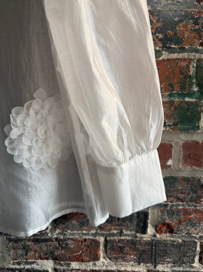 Organza White Shirt with Petal Flower Detail