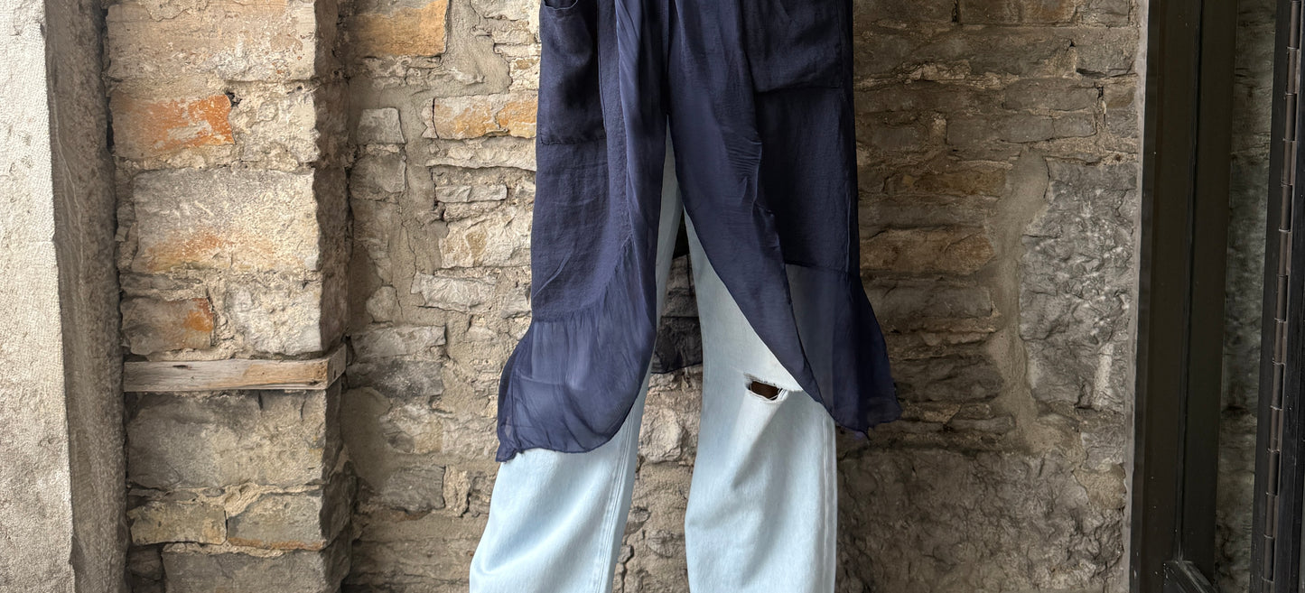 One Size Linen Shawl Collar  Relaxed Fit  Kimono  -Navy Blue