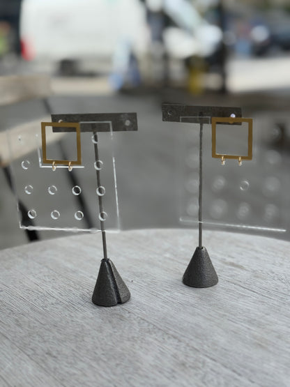 Large square lucite and gold STUNNING earrings