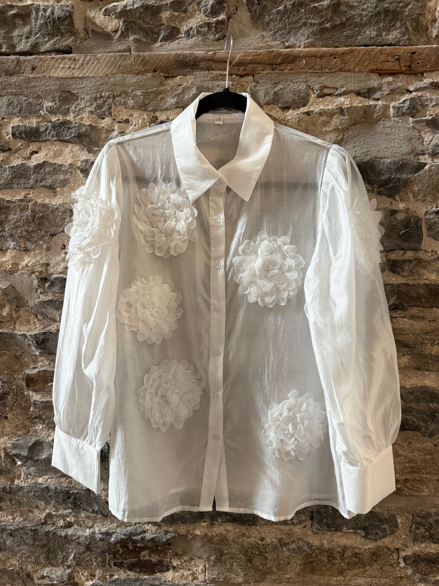 Organza White Shirt with Petal Flower Detail