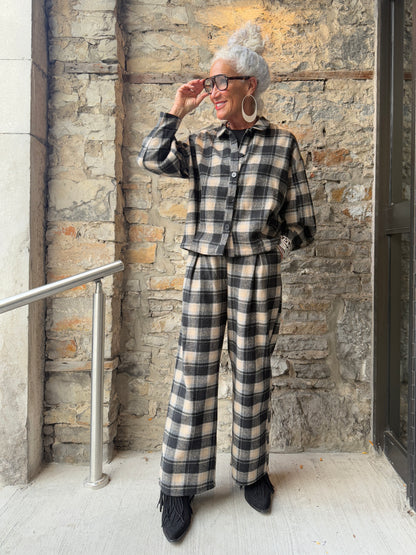 Black and Tan Flannel Shirt and Straight Leg Pant 2 Piece SET