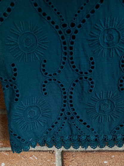 100% Cotton Eyelet Pants with Pockets- DARK TEAL