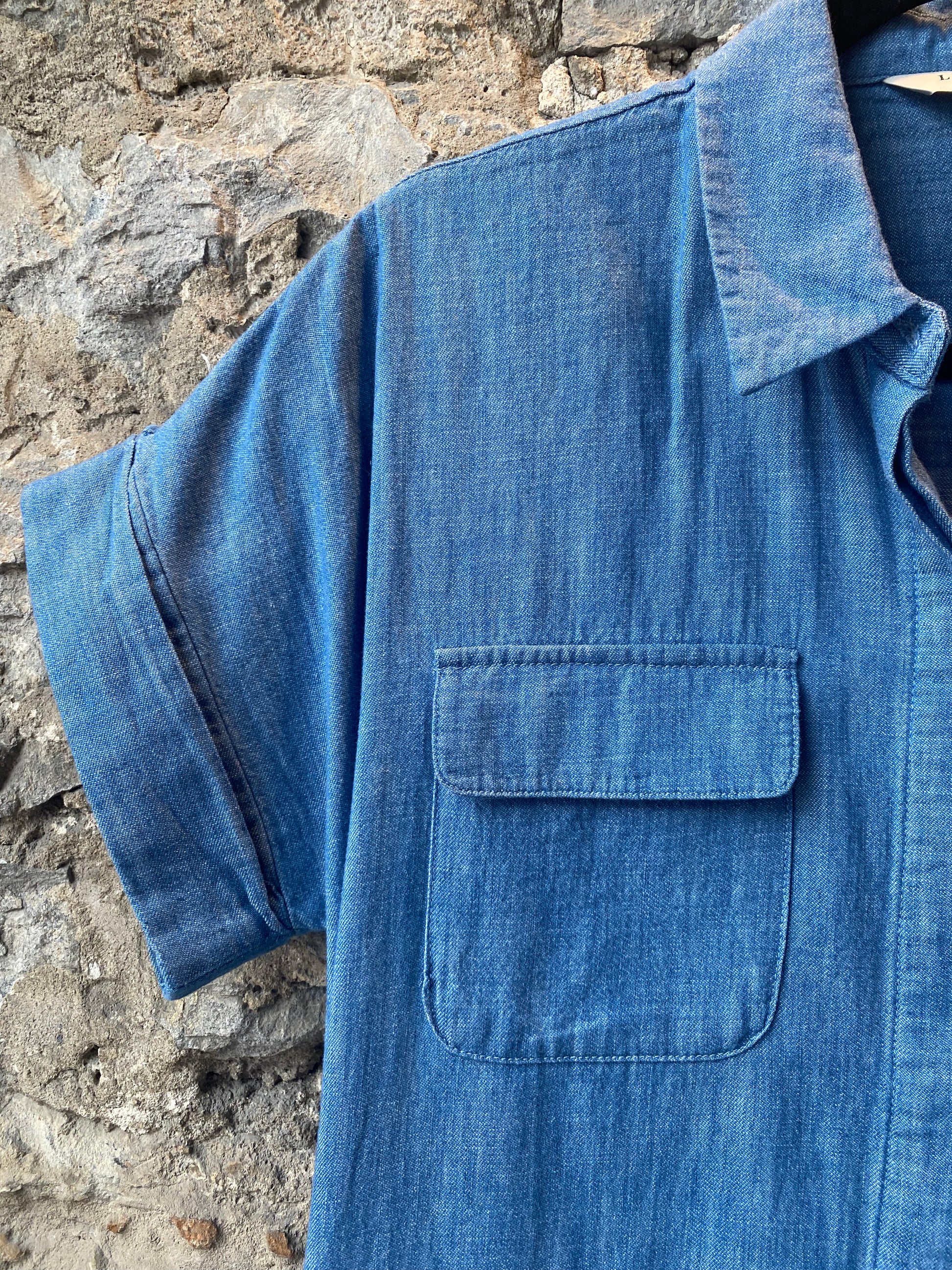100% Cotton  Denim Shirt Dress - Light Blue/ Chambray
