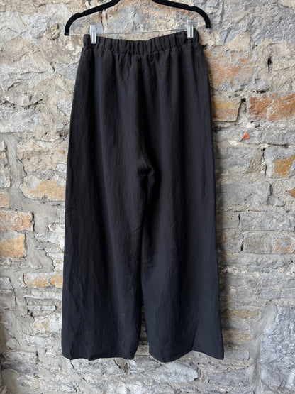 Hi Waist Black Linen Wide Leg Pant with POCKETS