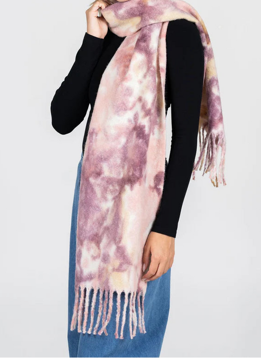 Wool Blend Tye Dye Long Scarf - PLUM