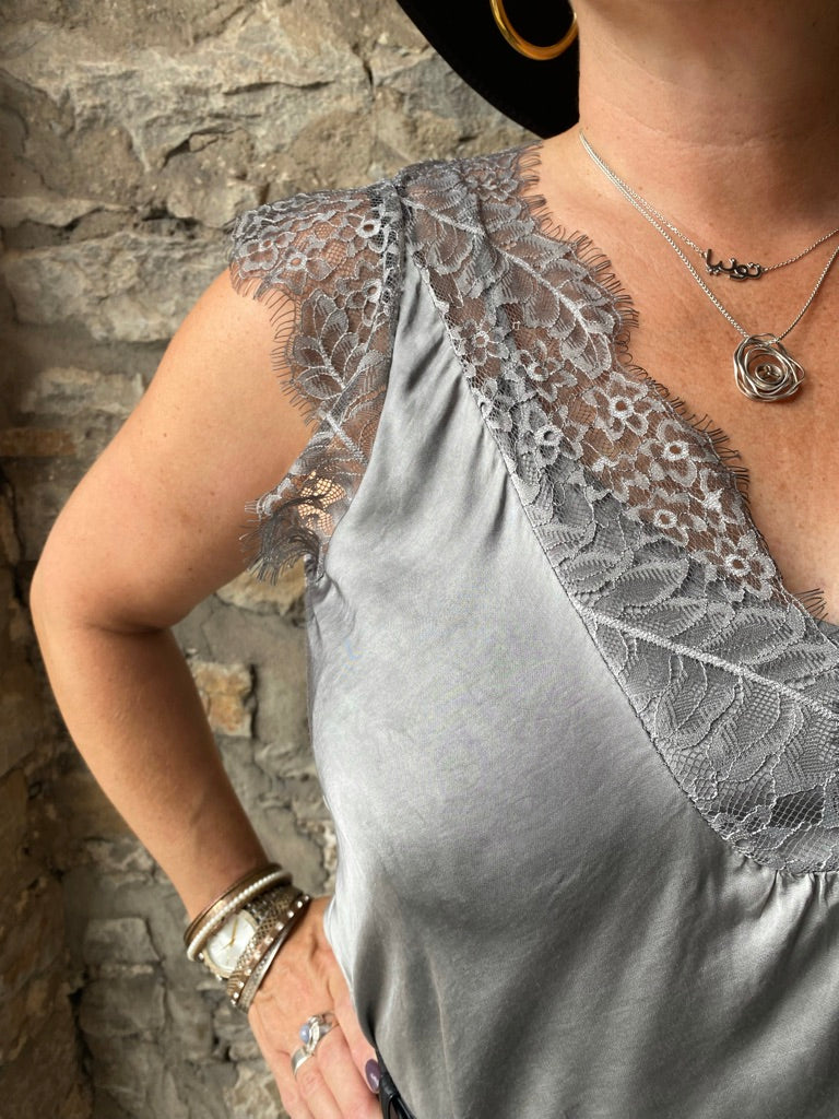 Silver Lace Tank Top