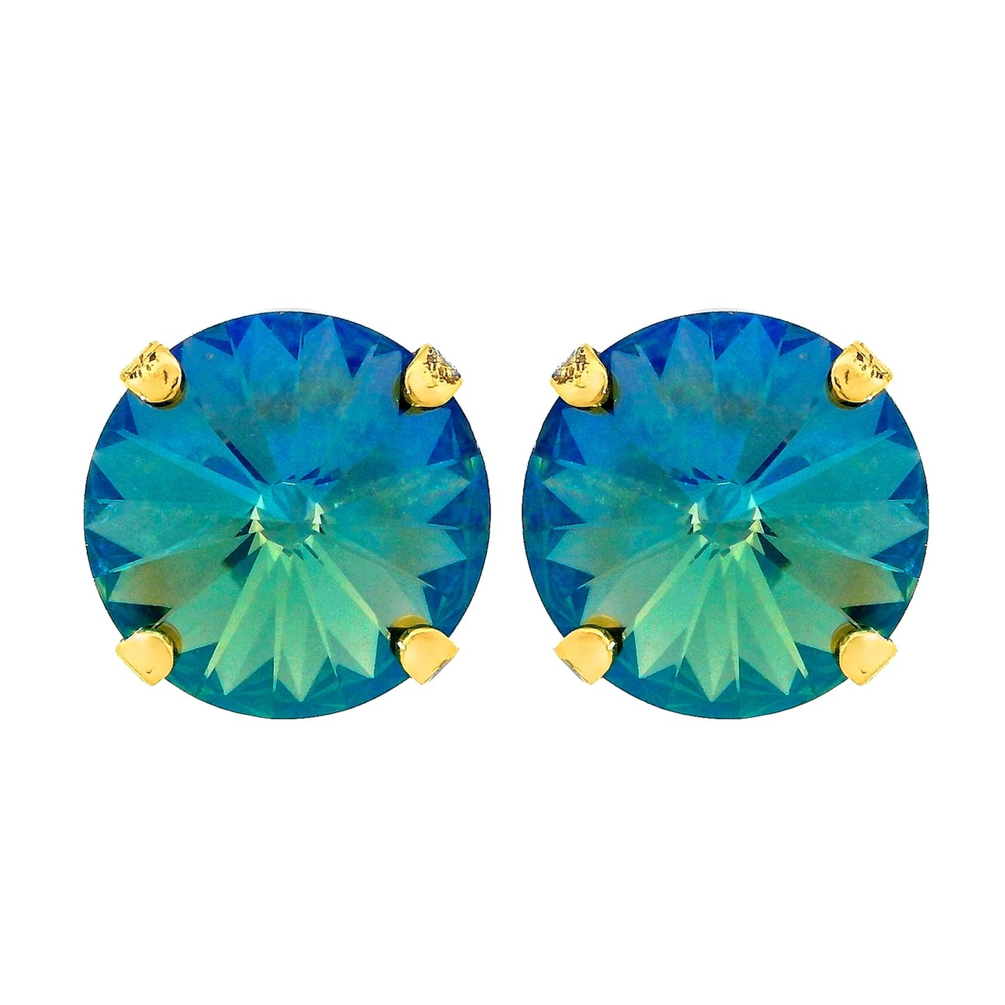 12mm Iridescent Studs with 24k Antique Gold Plated Hardware - AQUA