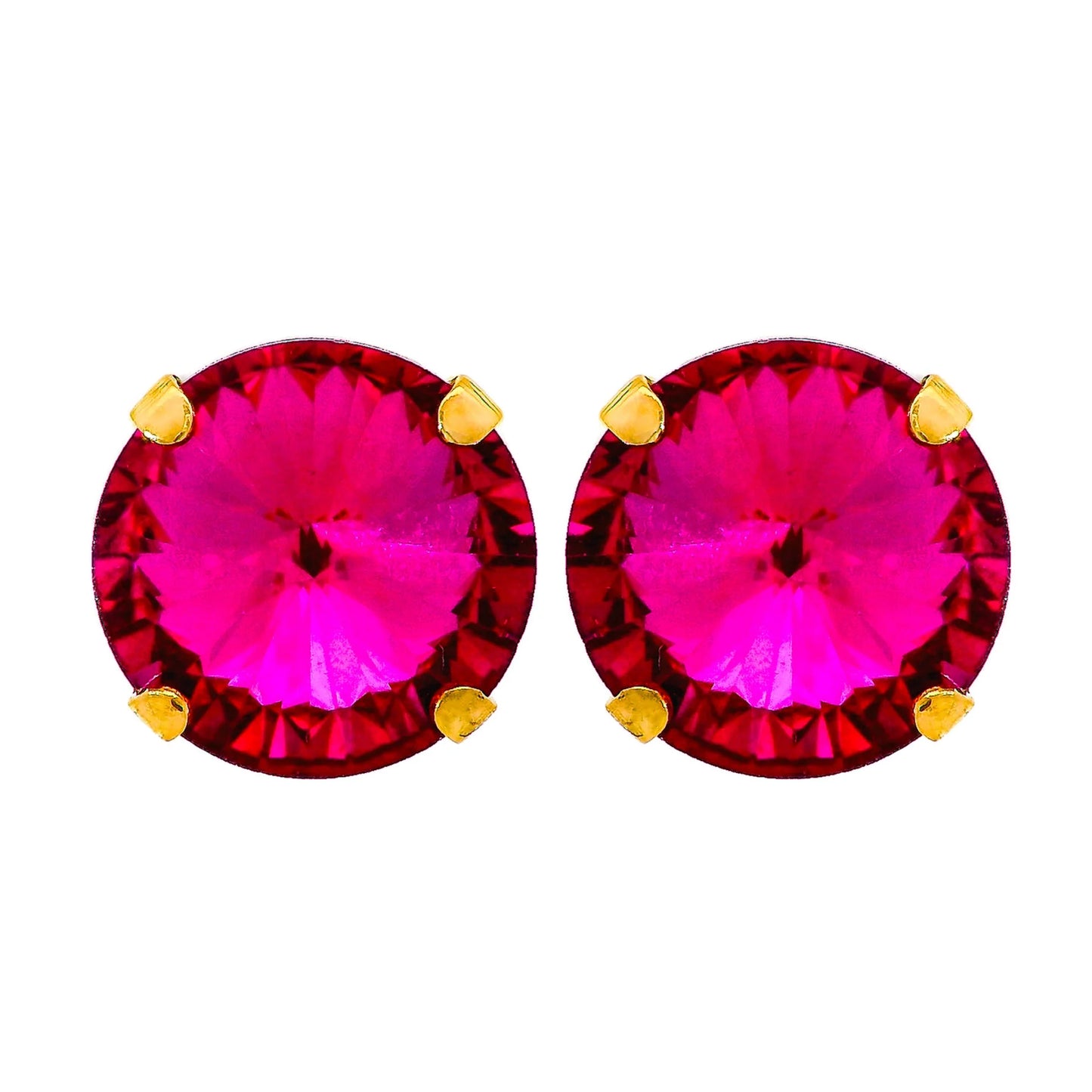 12mm Iridescent Studs with 24k Antique Gold Plated Hardware- MAGENTA