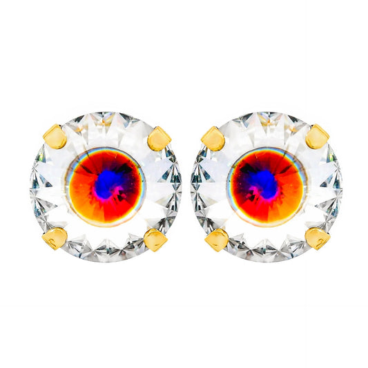 12mm Iridescent Studs with 24k Antique Gold Plated Hardware - Multi Colour Centre