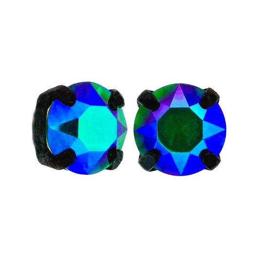 8mm Iridescent Studs with Matte Black Hardware -BLUE