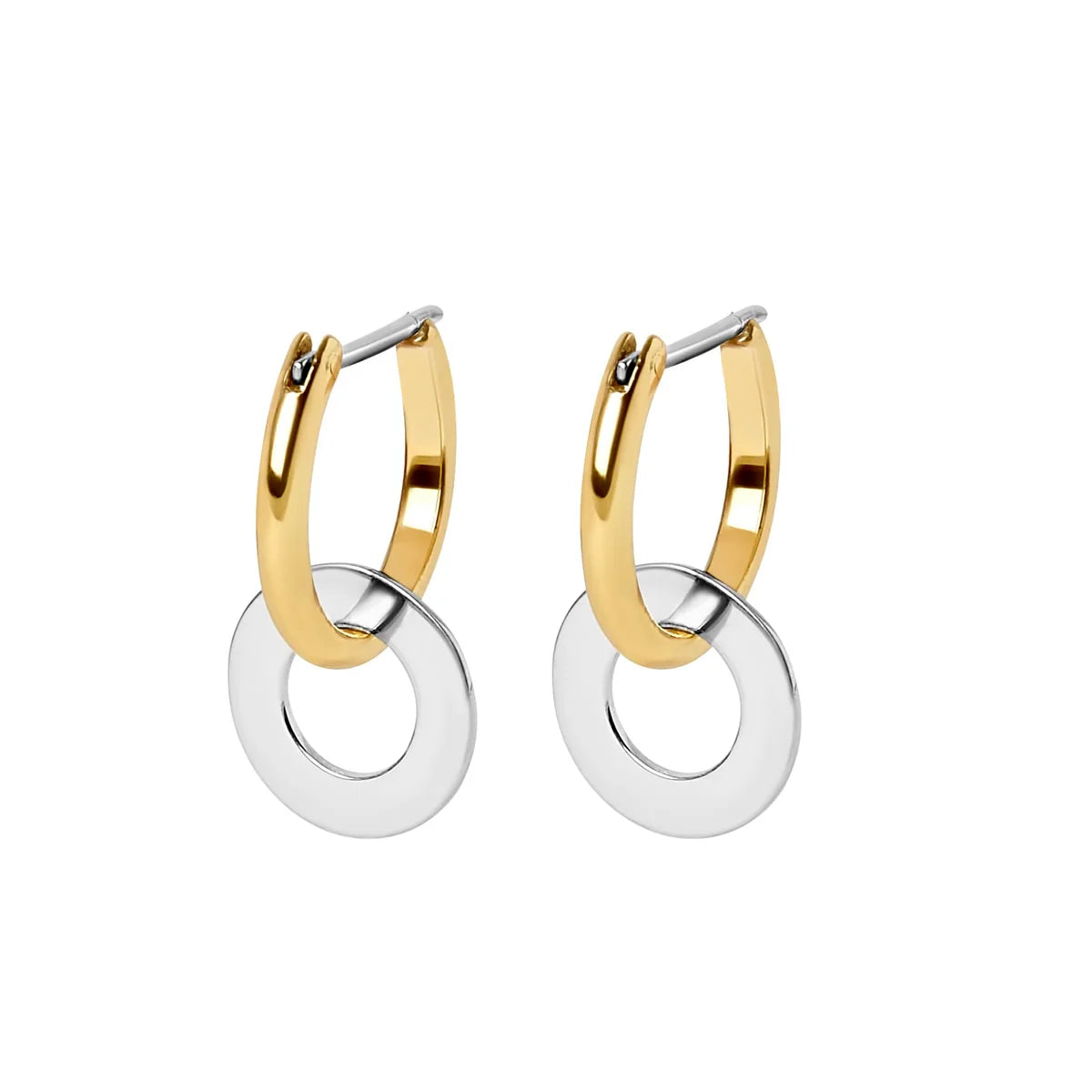 Double Oval Drop Hoop Earrings - GOLD & SILVER