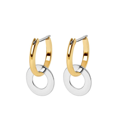 Double Oval Drop Hoop Earrings - GOLD & SILVER