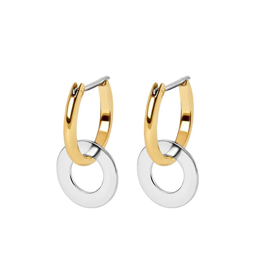 Double Oval Drop Hoop Earrings - GOLD & SILVER