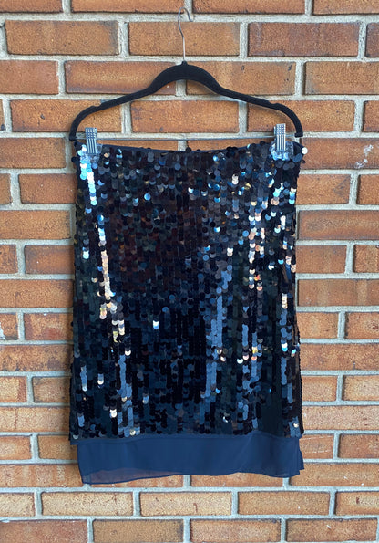 Dark Navy Sequin Skirt with Slit
