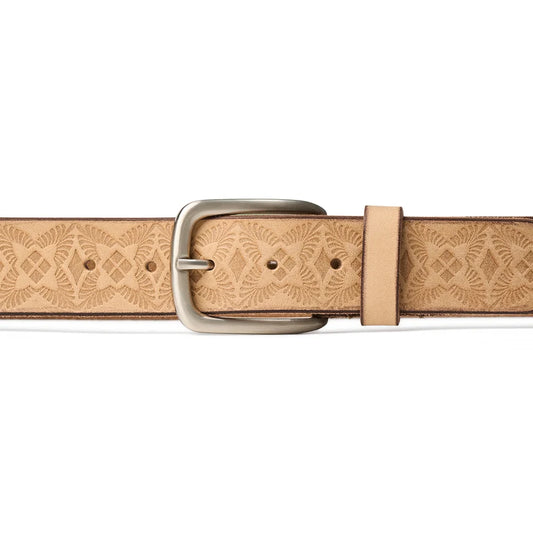 LEATHER BELT with EMBOSSED DETAIL -LIGHT TAN