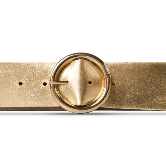 LEATHER BELT with CIRCLE BUCKLE- GOLD