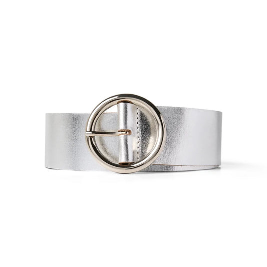 LEATHER BELT with CIRCLE BUCKLE- SILVER