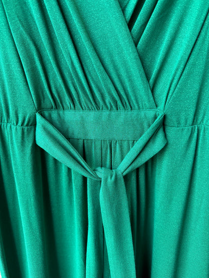 V neck Short Sleeve Wide Leg Jumpsuit- EMERALD GREEN