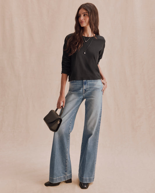 100% Cotton Long Sleeve Top- BLACK