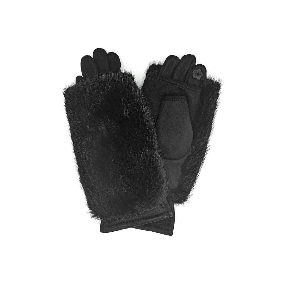 Faux Fur 2 in 1 Gloves- BLACK