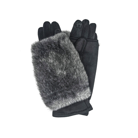 Faux Fur 2 in 1 Gloves- GREY mix