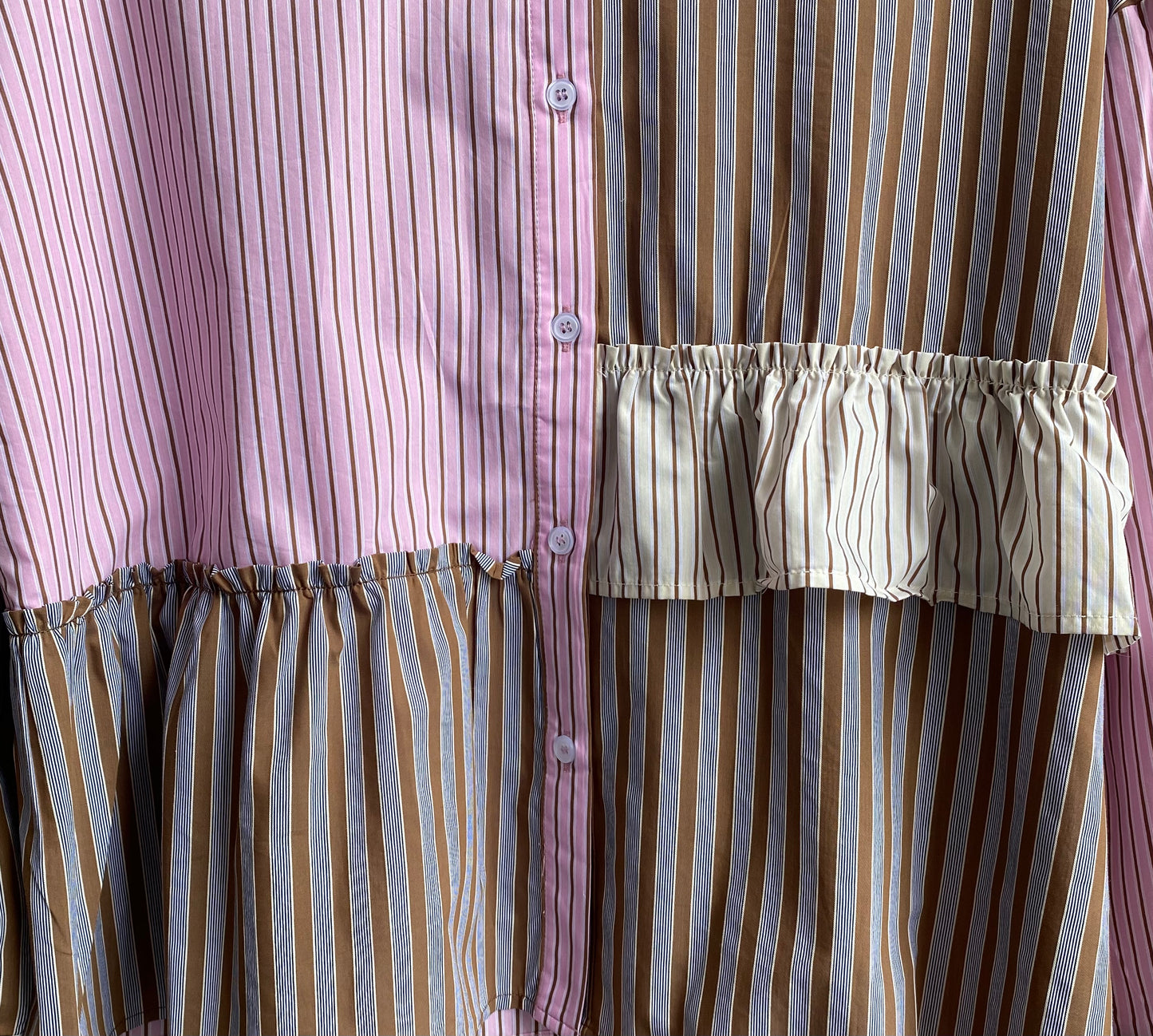 Multi Stripe Cotton Shirt with Ruffle - PINK MIX