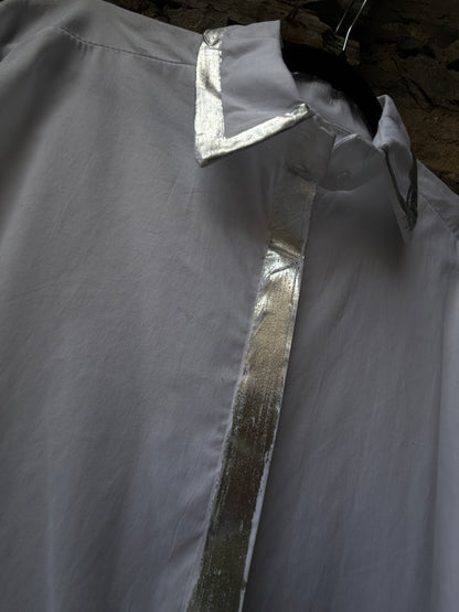 White oversized Cotton dress shirt with silver detail