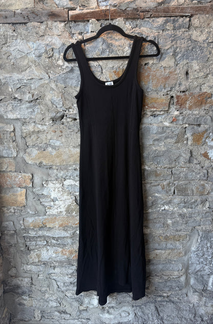 Ribbed Cotton Long Tank Dress - BLACK