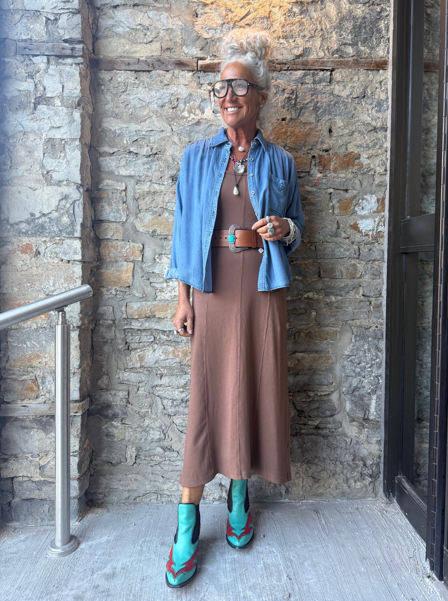 Ribbed Cotton Long Tank Dress - BLACK