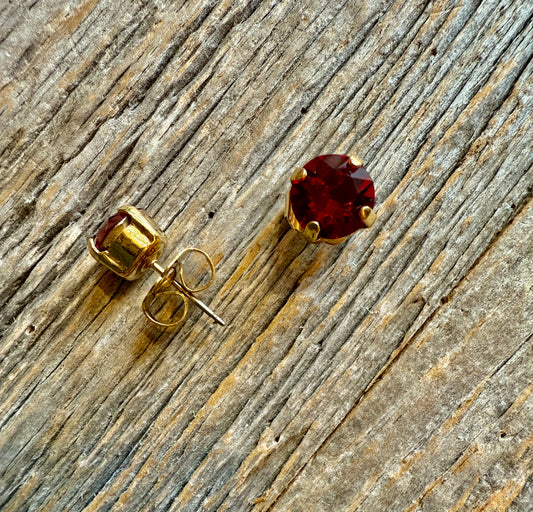 Swarovski Crystal Stud Earring Red and Gold