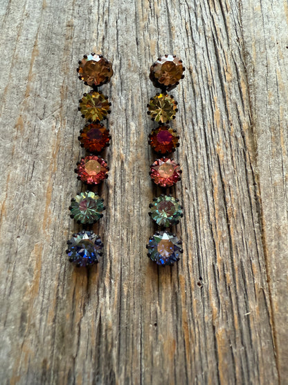 Long Crystal Earrings-Soft Multi Colour