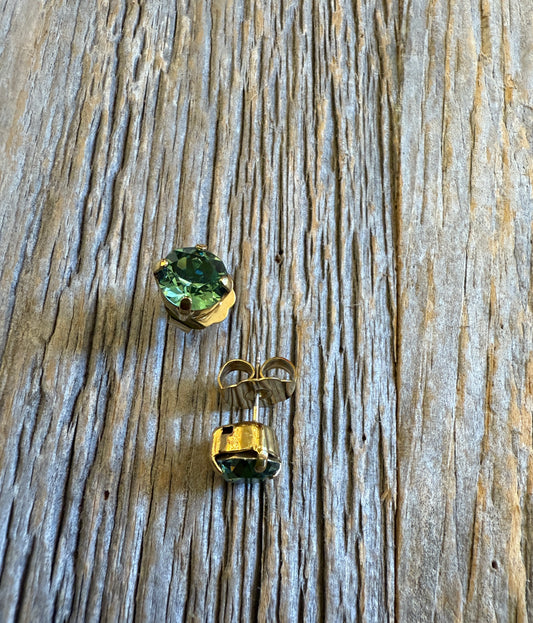 Crystal Stud Earring Green and Gold