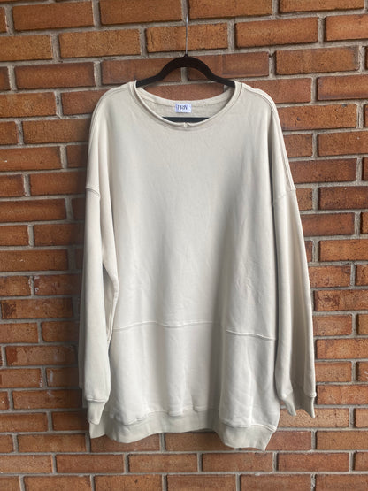Oversized Cotton Sweatshirt - BEIGE