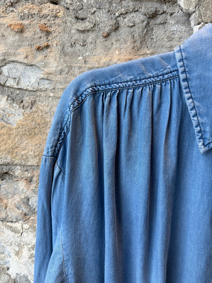 Tencel Lightwash Button Front Jean Shirt - Blue