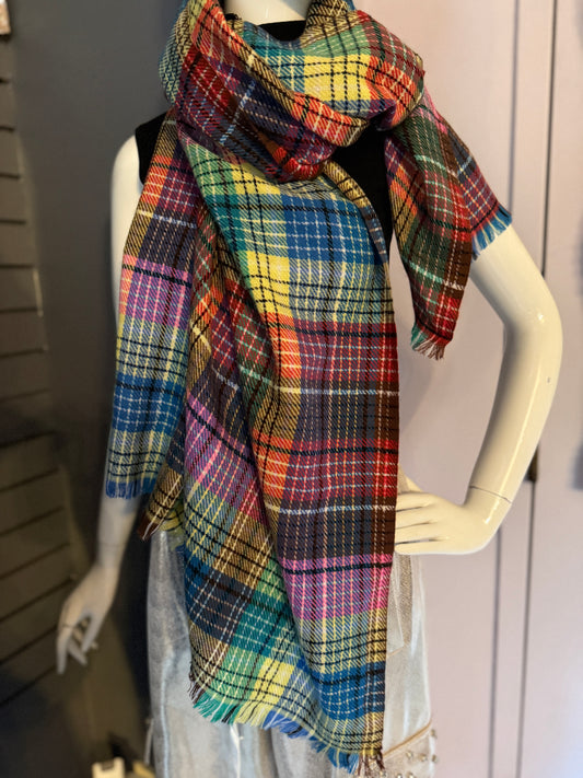 Unisex Vibrant Multi Colour Plaid Scarf