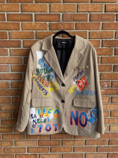 Oversized Plaid Graffiti Blazer