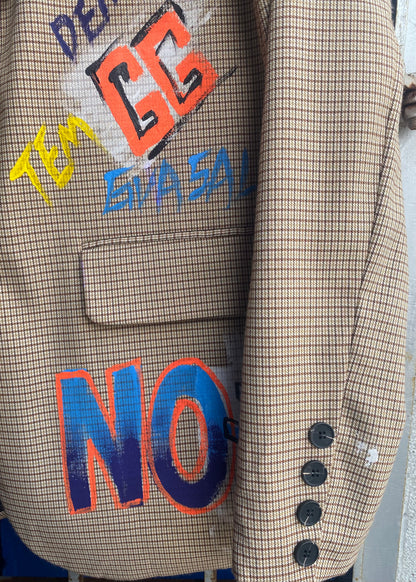 Oversized Plaid Graffiti Blazer