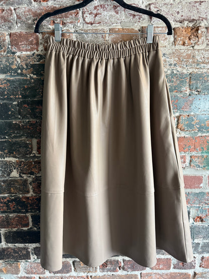 Pleather Midi Skirt with Pockets- TAUPE