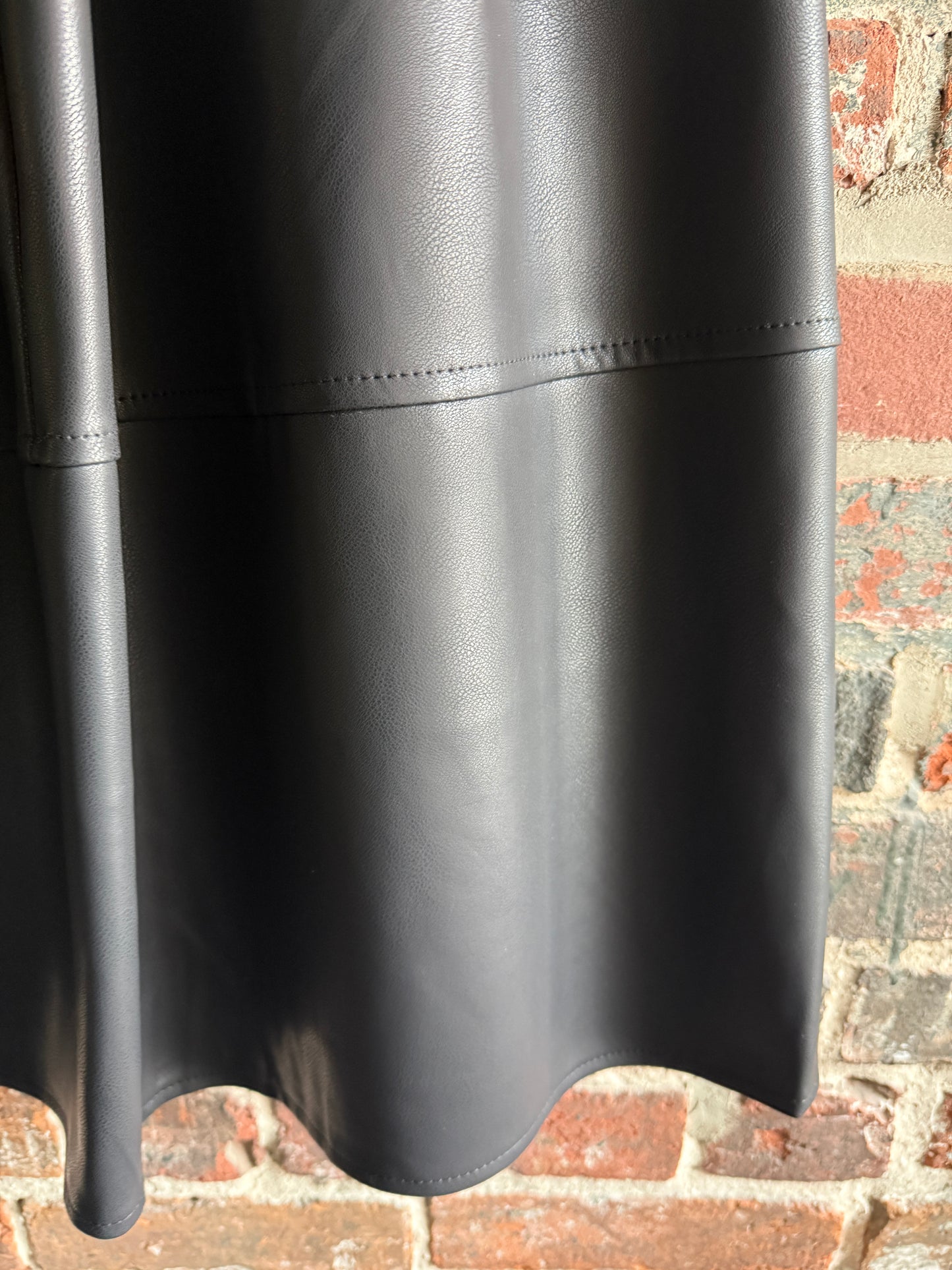 Pleather Midi Skirt with Pockets- BLACK