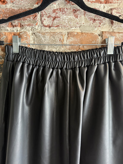 Pleather Midi Skirt with Pockets- BLACK