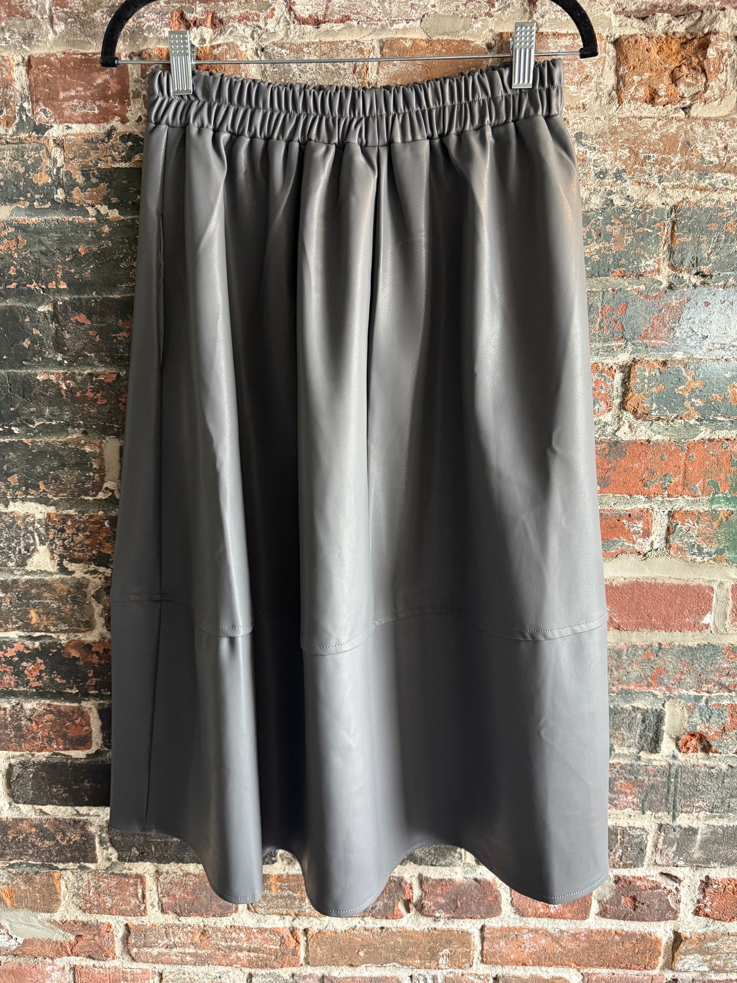 Pleather Midi Skirt with Pockets- GREY