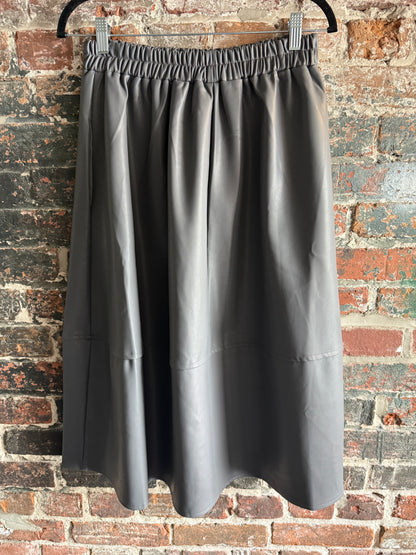 Pleather Midi Skirt with Pockets- GREY